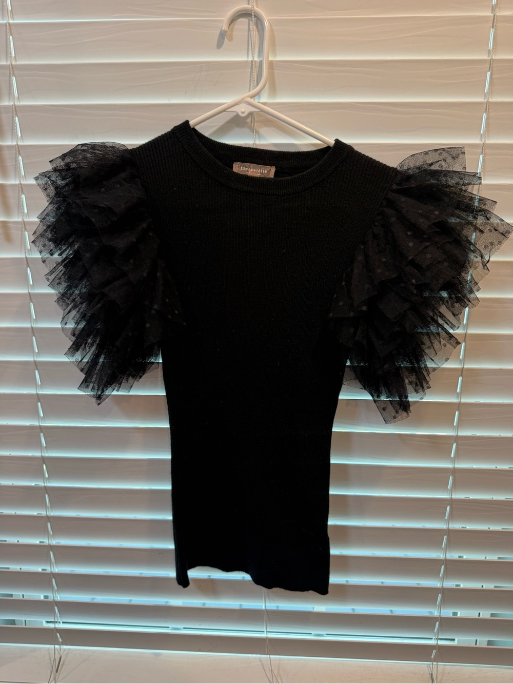 Black Ruffle Sleeve Knit Top